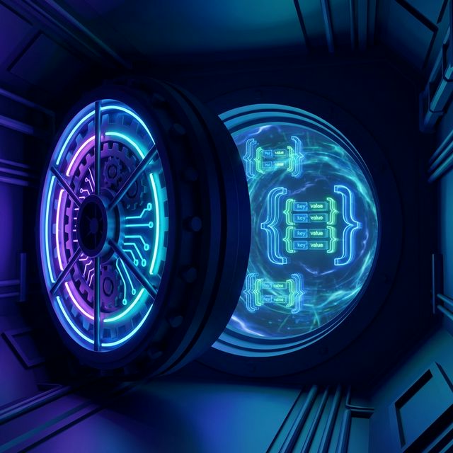 Digital Bank Vault with glowing JSON documents