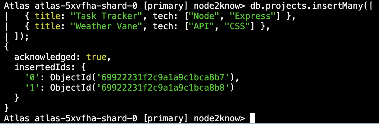 Inserting multiple documents into a collection.