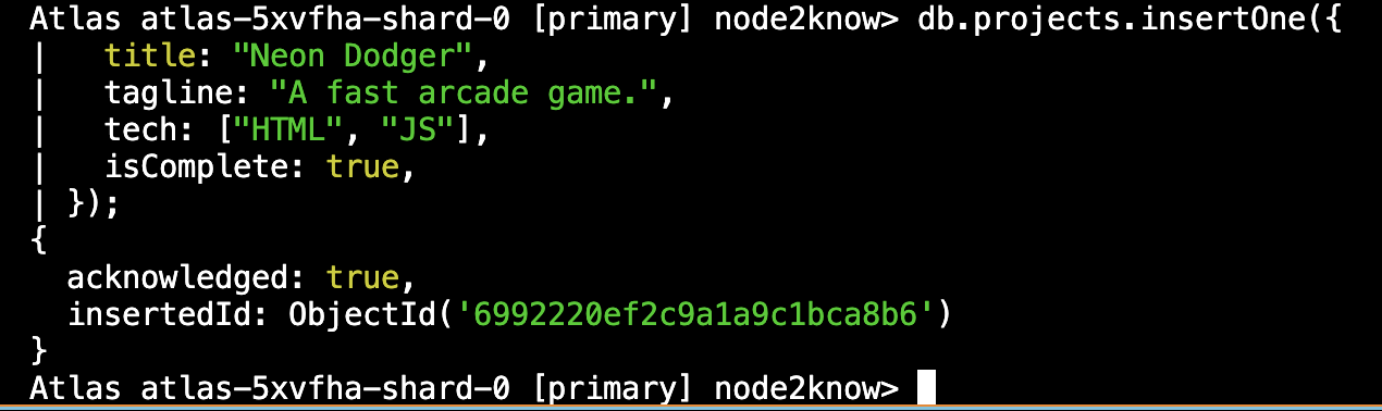 Inserting a document into a collection.